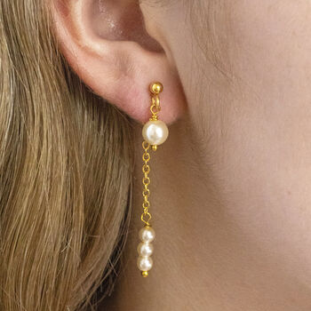 Double Drop Pearl Chain Earrings, 8 of 11