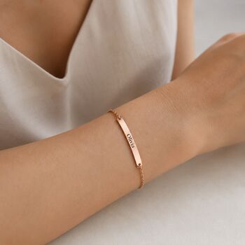 Personalised Dainty Bar Birthstone Bracelet Engrave Name, 2 of 7