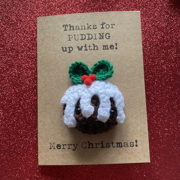 Pudding Crochet Christmas Card Handmade, 6 of 8