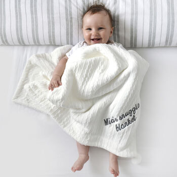 Personalised Twins White Cable Knit Pom Pom Blankets, 4 of 9