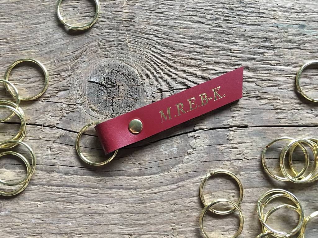 Image of Personalised Ox Blood Red Leather Keyring