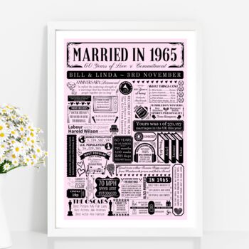 1965 Personalised 60th Diamond Wedding Anniversary Poster, 2 of 8