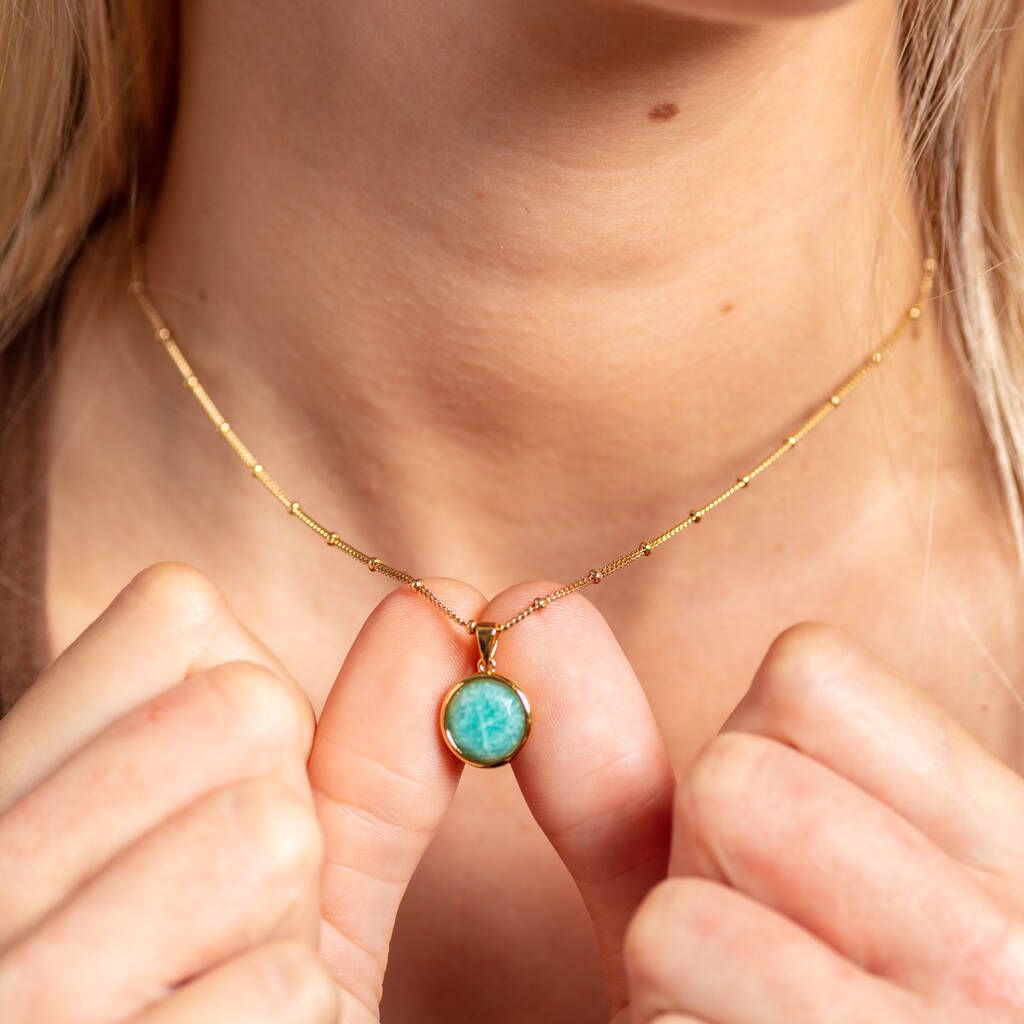 Gold Vermeil Plated Amazonite Pendant Disc Necklace, 1 of 8