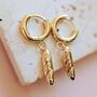 Baguette Charm Gold Plated Huggie Hoop Earrings, thumbnail 3 of 5