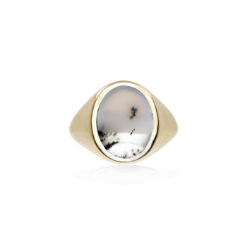 Snow Agate Signet Ring Silver/Gold, 11 of 12