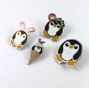 Pengbunny Enamel Penguin Pin Badge With Bunny Ears, 11 of 12