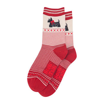Scottish Terriers Bamboo Dog Socks Striped Women's Red, 3 of 3