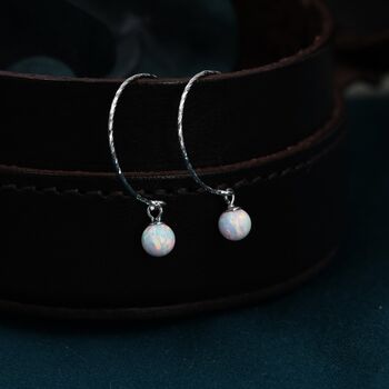 Sterling Silver White Opal Bead Dangle Earrings, 5 of 10