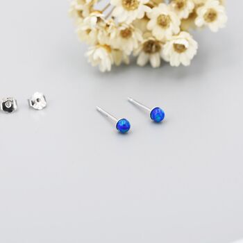 Dark Blue Opal Stud Earrings In Sterling Silver, 2 of 10