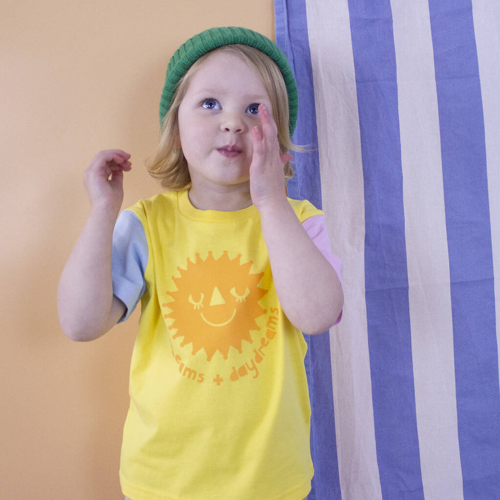 Sunshine Yellow Colour Block Organic Kid's T Shirt, 1 of 6