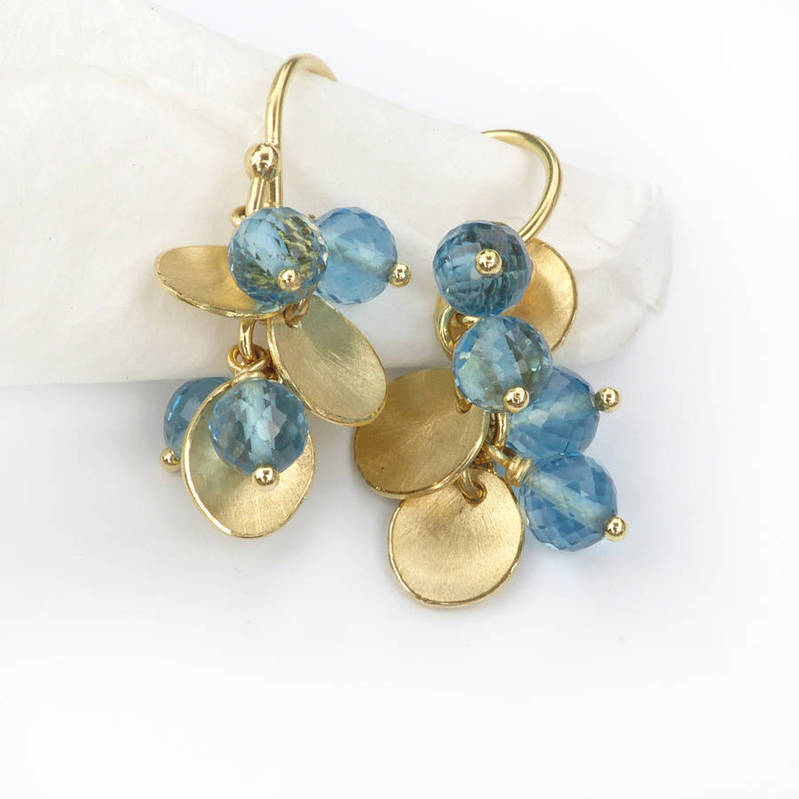 Blue Topaz Earrings With 18ct Gold Petals By Lilia Nash Jewellery
