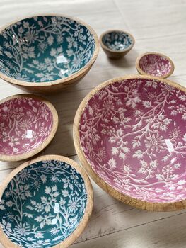 Pink Blossom Small Mango Wood Bowl, 5 of 5