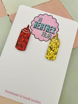 Ketchup And Mustard Glitter Resin Earrings, 3 of 4