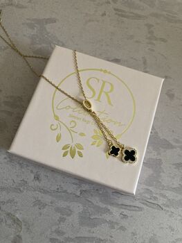 Clover 18 K Gold Plated Pendant Necklace Black, 8 of 8