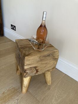 Solid Teak Root Square Chunky Table Stool – Natural Wood, 2 of 12