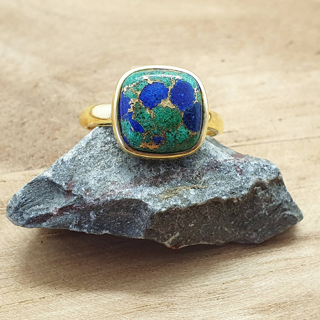 18k Gold Vermeil Plated Azurite May Birthstone Ring, 1 of 4