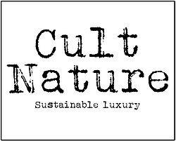 Cult Nature brand logo, black and white typewriter, Cult nature, sustainable luxury.