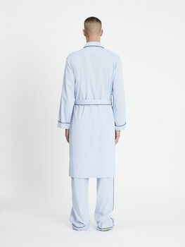 Sky Blue Unisex Relaxed Fit 100% Cotton Oxford Bathrobe, 3 of 6