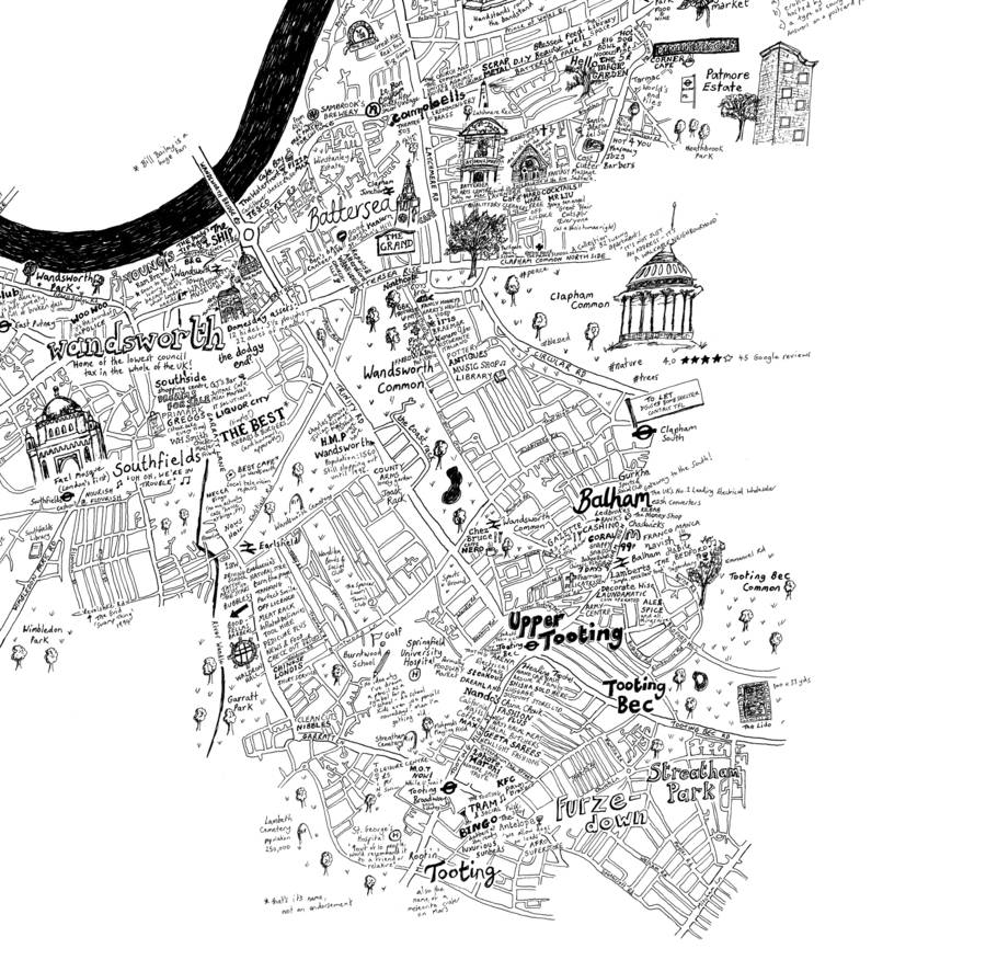Wandsworth Hand Drawn London Map Print By Lovely Jojo's ...