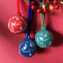 Handpainted Name Baubles In Poppy Red, Blue And Green, thumbnail 1 of 6