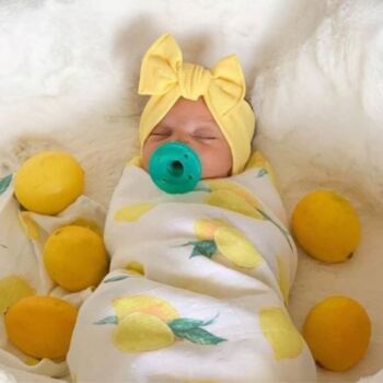 Muslin Swaddle Baby Blanket Lemon Newborn Gift, 5 of 11
