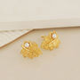Gold Plated Leaf Earrings With Pearl, thumbnail 4 of 6