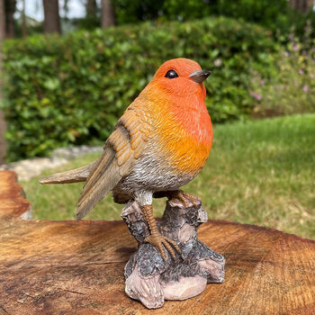 Pair Of Robin On A Tree Stump Garden Ornaments, 6 of 11