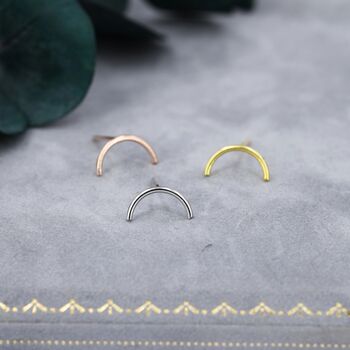 Sterling Silver Delicate Curved Bar Stud Earrings, 3 of 12