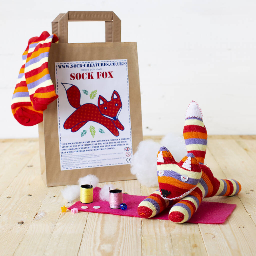Make Your Own Sock Fox Craft Kit By Sock Creatures | notonthehighstreet.com