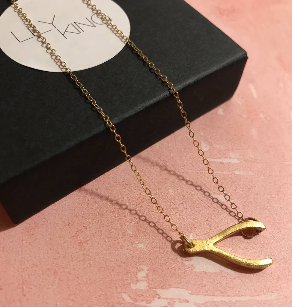 Gold Wishbone Necklace By Lily King