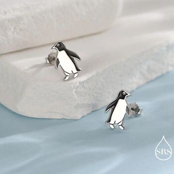 Enamel Penguin Stud Earrings In Sterling Silver, 4 of 11