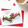 Sausage Dog Couple Valentine Or Engagement Card, thumbnail 2 of 3