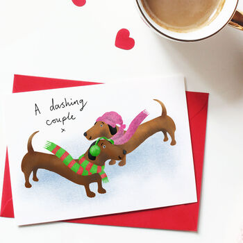 Sausage Dog Couple Valentine Or Engagement Card, 2 of 3
