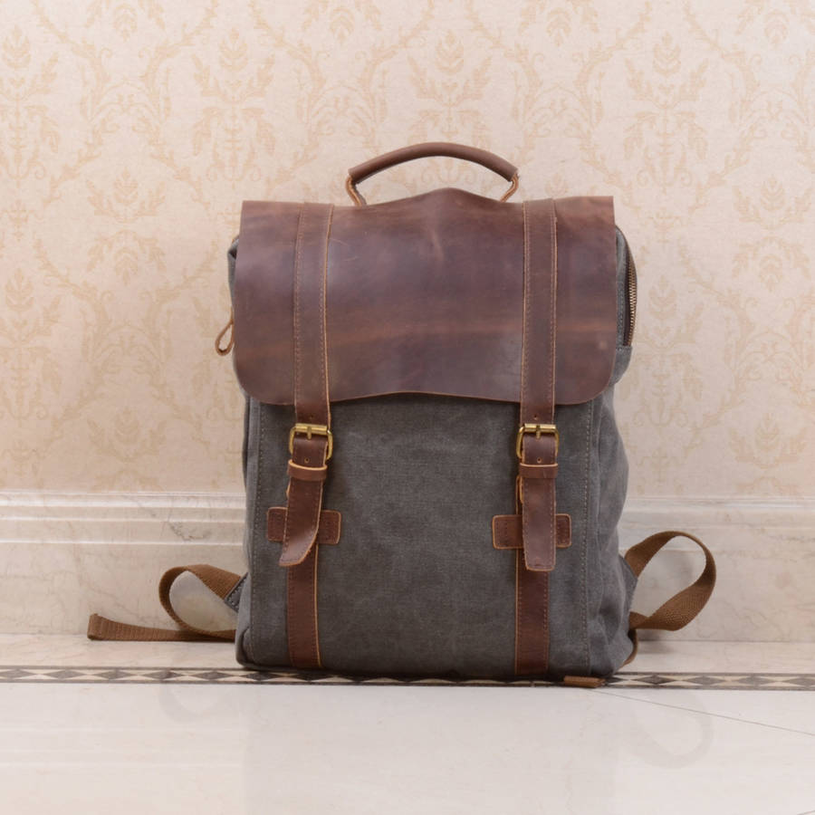 canvas and leather backpack by eazo | 0