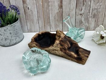 Molten Glass Mini Vase And Tealight Set On Teak Root Base, 10 of 12