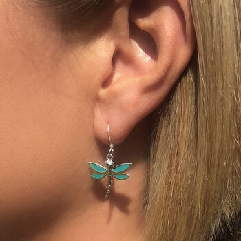 Silver Turquoise Dragonfly Necklace And Earring Set, 6 of 10