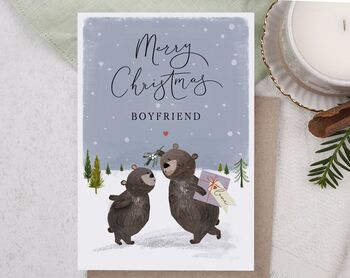 Cute Brown Bear Christmas Card For Boyfriend, 3 of 4