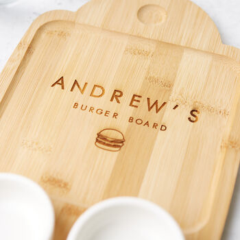 Personalised Bamboo Burger Board With Dip Bowls, 7 of 9