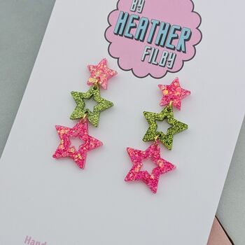 Glitzy Triple Star Resin Earrings, 8 of 12