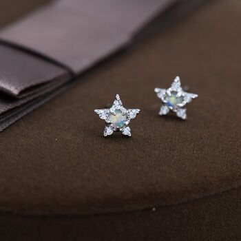 Opal Cz Star Stud Earrings In Sterling Silver, 3 of 12