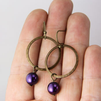 Hammered Ring And Purple Pearl Earrings, 2 of 8