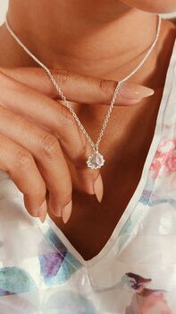 Pink Cubic Zirconia Lotus Sterling Silver Necklace, 7 of 9