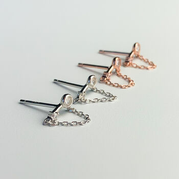 Sterling Silver Crystal Chain Dangle Stud Earrings, 3 of 6