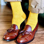Polka Stripe Yellow And Ribbon Stripe Pine Men's Socks, thumbnail 4 of 5