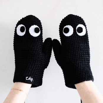 Handmade Mittens With Googly Eyes In Organic Cotton, 2 of 4