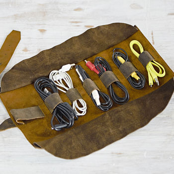 Personalised Handmade Buffalo Leather Cable Organiser, 3 of 9