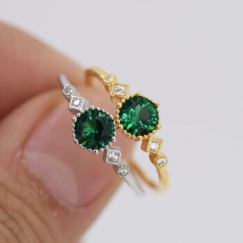 Vintage Inspired Emerald Ring In Sterling Silver, 6 of 11