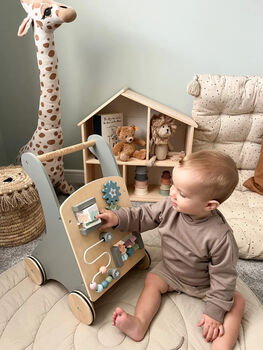 Personalised Wooden Grey Activity Walker Toy, 3 of 8