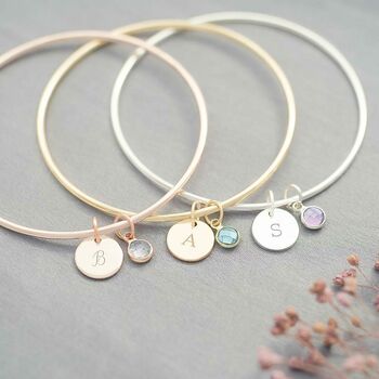 Personalised Initial And Birthstone Bangle, 2 of 12