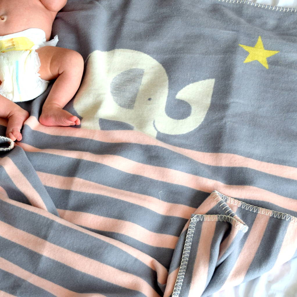 Personalised Pink Stripe Elephant Blanket By The Alphabet Gift Shop